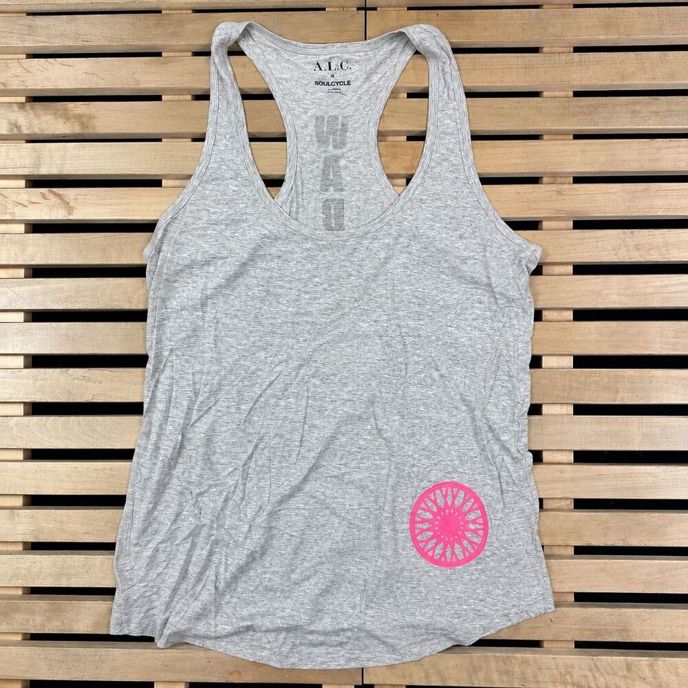 NWT A.L.C. x Soulcycle Warrior Tank Top Logo Racerback Gray Pink Size Medium $68